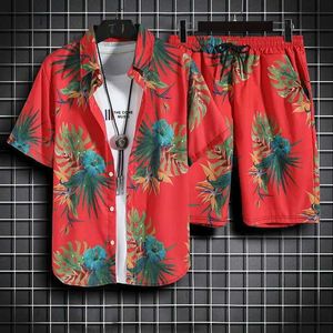 Survêtements pour hommes Vêtements de plage pour hommes 2 pièces Ensemble chemise hawaïenne à séchage rapide et shorts ensemble hommes vêtements de mode impression tenues décontractées été J240305