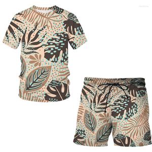 Chándales para hombres Moda de playa 3D Planta Flores Impreso Traje de manga corta Hombre Mujer Verano Streetwear Camiseta Pantalones cortos 2 piezas Camisetas Plus