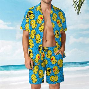 Survêtements pour hommes Plage Voyage 3D Impression Jaune Canard Case Chemise Maillot De Bain Costume Surfeur Surf Séchage Rapide 2023 Amoureux