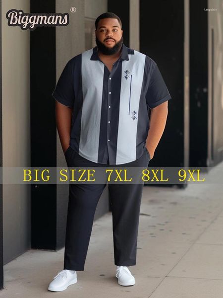 Contorts de survêtement masculins Biggmans Plus Taille Vêtements pour Business Stripe Sports Color Color Bloc Graphic Bowling Pantalon de chemise à manches courtes