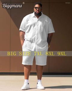 Tracksuits voor heren Biggmans Plus Size L-9XL voor Gentleman Business Solid Color Short Shirt Shorts Set met korte mouwen