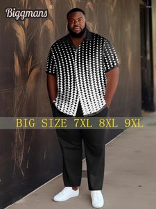 Tracksuits voor heren Biggmans Plus size shirt Set voor kleding Zomer Zwart kantoor Afdrukken Korte mouwen High Street Customization 7XL 8XL 9X