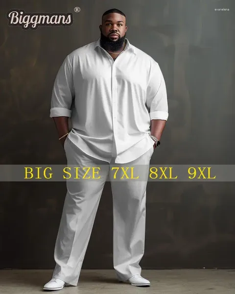 Spares para hombres Biggmans Sets de camisa de dos piezas para ropa Color sólido Pantalones grandes Oficina de negocios formal