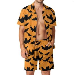 Heren Trainingspakken Zwart Vleermuis Silhouet Heren Sets Halloween Cartoon Casual Shorts Fitness Outdoor Shirt Set Trending Grafisch Pak Oversized