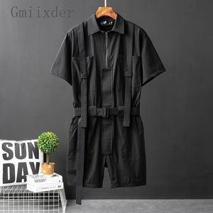 Survêtements pour hommes Noir Casual Workwear Combinaisons Hommes Coréen High Street Youth Loose Fitting Short Sleeves All in one Suit Safari Cargo Half Pants 230619