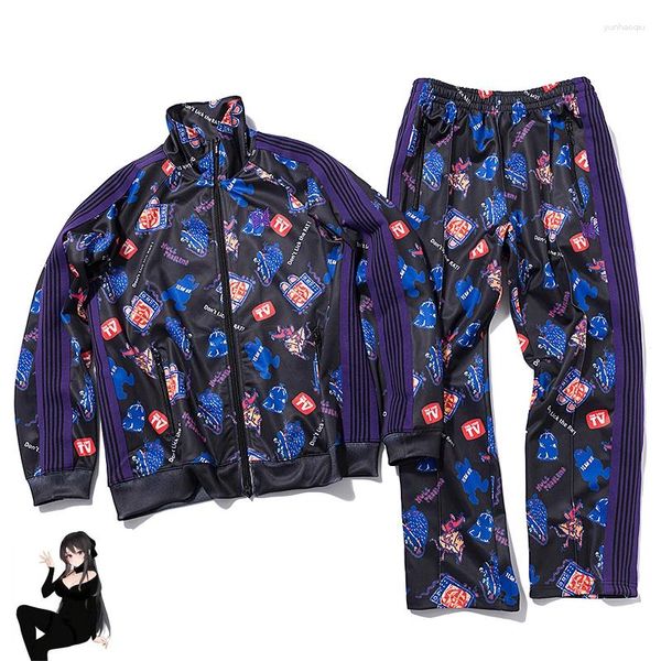 Survêtements pour hommes Aiguilles noires Dessin animé Anime Zipper Veste Pantalon de survêtement Ensemble Hommes Femmes Broderie Papillon Ruban AWGE Vestes Survêtement