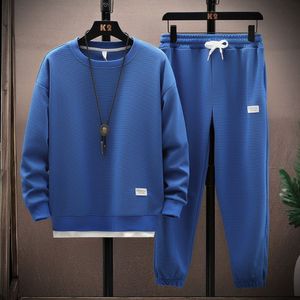 Tracksuits voor heren Blue Tracksuit Men Hip Hop 2 -delige set Men Mode Kleding Solid Color Jogging Suit Men Sweatsuits Lange Mouw Lente herfst 230413