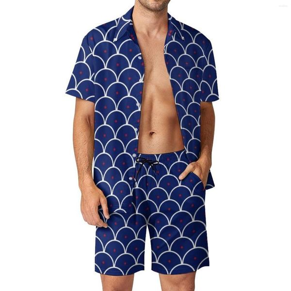 Survêtements pour hommes Blue Waves Seigaiha Vacation Men Sets Japanese Print Casual Shirt Set Summer Pattern Shorts 2 Piece Vintage Suit Big Size