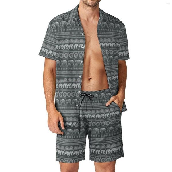 Survêtements pour hommes Boho Elephant Fitness Outdoor Hommes Ensembles Retro Animal Print Casual Shirt Set Summer Custom Shorts Two-piece Hawaii Suit Plus