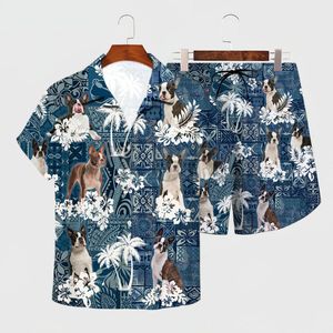 Chándales de los hombres Boston Terrier Hawaiian Set 3D All Over Printed Hawaii Shirt Beach Shorts Hombres para mujeres Funny Dog Sunmmer Ropa 230311