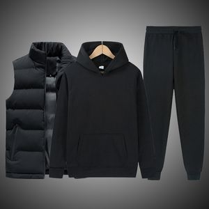 Survêtements pour hommes Marque hommes couleur unie ensembles décontractés hommes gilet à capuche pantalon 3 pièces survêtement à la mode ensemble de vêtements de sport mâle hommes vêtements ensemble 230314