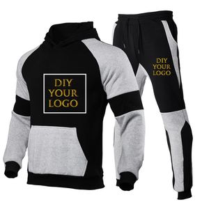 Tracksuits voor heren merk mannen tracksuit aangepaste fleece diy je logo hoodie broek 2 -pieces set herfst winter streetwear mode casual mannelijke sport