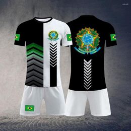 Chándales para hombre, conjunto de camisetas con estampado de bandera de Brasil para hombre, conjunto de ropa informal de camuflaje de 2 piezas de verano con cuello redondo y manga corta para hombre de Brasil