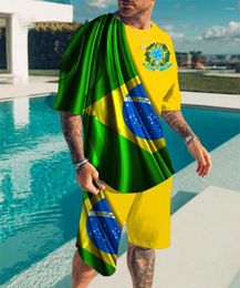 Survêtements pour hommes Drapeau du Brésil Impression 3D Survêtement pour hommes Été Short à manches courtes 2pcs Ensemble O-Cou Mâle Costume Sportswear Homme Vêtements