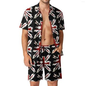 Heren Trainingspakken Britse Vlag Herensets Vlaggen Print Casual Shorts Fitness Outdoor Shirt Set Zomer Hawaii Pak Korte mouwen Grote maten