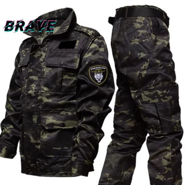 Survêtements pour hommes Camouflage tactique militaire ensemble résistant à l'usure multi-poches respirant 2 pièces Sports de plein air vêtements d'escalade 230912