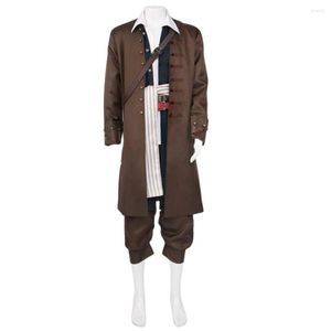 Chándales para hombre, traje de Cosplay de capitán Jack Sparrow, abrigo, chaqueta, sombrero para adulto, peluca, trajes, Halloween, Carnaval, ropa de vestir