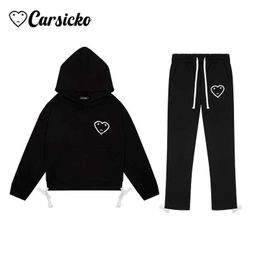 Tracksuits voor heren Carsicko Fashion Men Women Tracksuit Y2K Harajuku Hip Hop Strtwear Hoodies Long Pants Set Casual Sport Sweatshirt Trousers T240428
