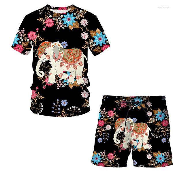 Spares de pistas para hombres Cartoon Elephant Fashion Summer Manga corta y pantalones cortos Set casual Men 3d Camiseta impresa Sport Traje al aire libre