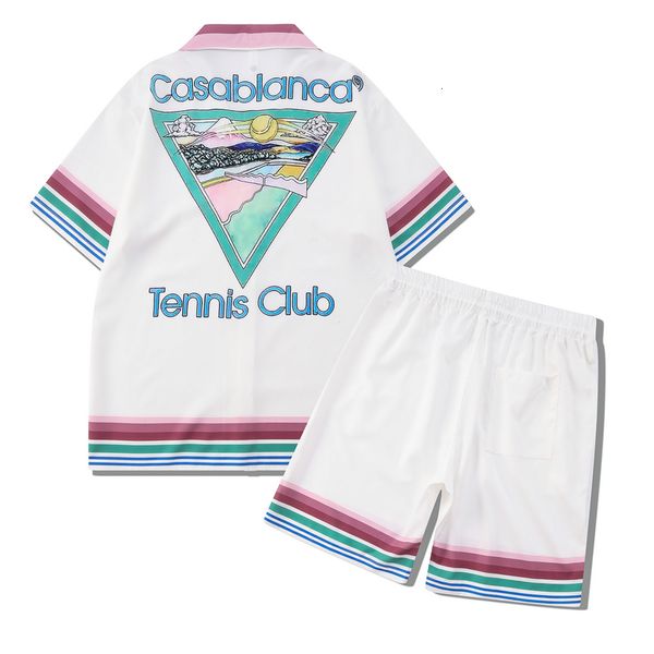 Chándales de los hombres Casablanca Color Stripe Tennis Club Hombres Mujeres Short Set Hawaii Beach Style Suit Hip Hop Shirt Shorts Pareja Traje Casa 230804