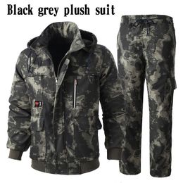 Survêtements pour hommes Cachemire Camouflage Costume pour hommes Épais Velours Chaud Coupe-Vent À Capuche Vêtements De Travail Machines De Construction Tissu De Protection Du Travail 230223