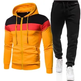 Survêtements pour hommes Casual 2 pièces Ensemble avec capuche masculine Plaque plate Fermeture à glissière à manches longues en plein air Color Block Fashion Street Printemps et automne 2024