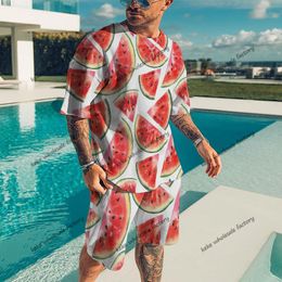 Trainingspakken voor heren Casual Beach Tees 3D Fruit Watermelon Gedrukte Zomer mannen Sets 2-delige set T-shirt Shorts Tracksuit Custom Hip Hop Sportwear Pak 230617