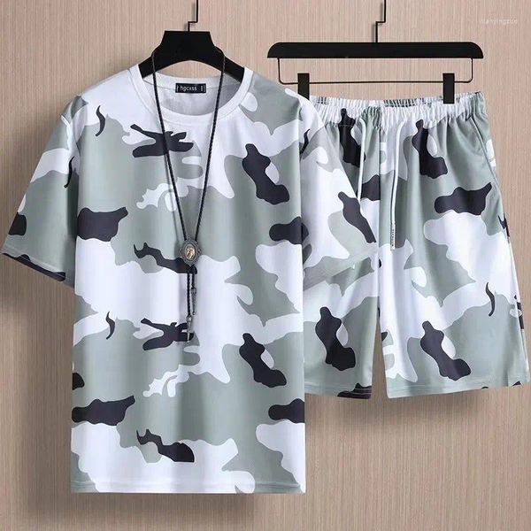 Survêtements pour hommes Casual Camouflage Ensembles 2024 Été Hommes Short Beach T-shirt Shorts 2 pièces Ensemble Coréen Mode Femmes Vêtements Sport Wear