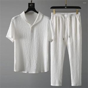 Men's Tracksuits Casual Fashion Suit For Men (Shirt Trousers) Summer Classic Solid Color Shirt Pant Set Business 2 Piece