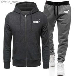 Chándales para hombres Conjunto de jogging casual Ropa deportiva al aire libre Sudadera con cremallera y pantalones deportivos negros 2 piezas de 2023 Marca de moda de primavera Q230111