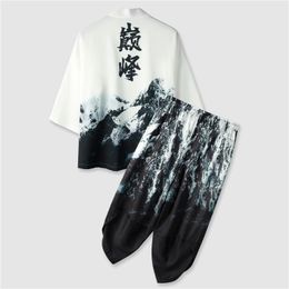Trainingspakken voor heren Casual Men Random Print grafische kimono broek zonder T -shirt 2022 voor straat Haori losse taoïstische mantel heren s283men's