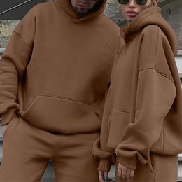 Herentracksuits Casual Mannen Twee Stuks Sets Oversize Hooded Sweatshirts Broek Herfst Winter Fleece Vrouwelijke Warme Suits Unisex