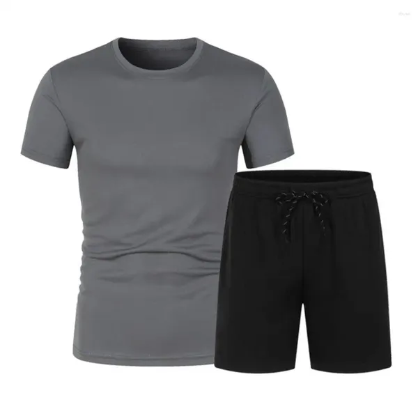 Chándales para hombre, conjunto de diseño deportivo informal, conjunto de verano, camiseta de manga corta con cuello redondo y pantalones cortos elásticos en la cintura con cordón