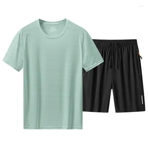 Survêtements pour hommes Casual Sports Set 2024 Été Short à manches courtes Soie de glace Séchage rapide Vêtements d'extérieur Deux pièces Survêtement Hommes Mince