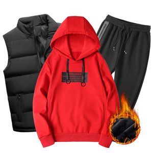 Survêtements pour hommes Casual Winter Track Suit Ensembles pour hommes Costume Homme Gilet Veste Pantalon de sport Trois pièces Plus Velours épais Vêtements pour hommes