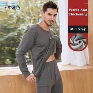 Trainingspakken voor heren Kation Thermisch ondergoed Heren Sets met lange mouwen Ronde hals Dames Warme kleding Tweedelige set Pluche en dikker Effen Kleur