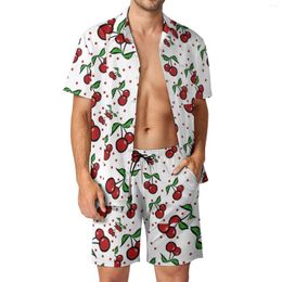 Survêtements pour hommes Cherry Beach Hommes Ensembles Feuille de fruits Chemise décontractée Ensemble d'été Short imprimé Deux pièces Costume de nouveauté Grande taille 2XL 3XL