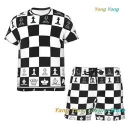 Suits-survêtement masculins Chess 3D Imprimé d'été Men de survêtement T-shirts de cou rond et shorts classiques hommes / femmes