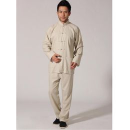 Tracksuits voor heren Chinese heren Solid jasjoisers Pak Casual kleding Hoge kwaliteit Katoen Linnen Wu Shu Tai Chi Setsmen's Men'sme