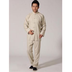 Survêtements pour hommes Chinois Solid JacketPantalon Costume Vêtements décontractés Haute Qualité Coton Lin Wu Shu Tai Chi SetsMen'sMe
