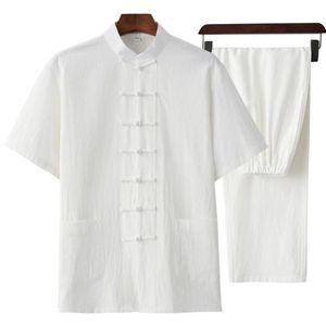 Survêtements pour hommes chinois simple boutonnage Wing Chun vêtements d'été décontracté hommes coton lin Tang costume lâche col mandarin Se252y