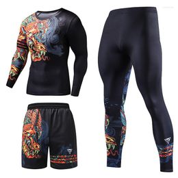 Survêtements pour hommes Style chinois Hommes 3Piece Outfit Set Printe Gym Fitness Sports 3 en 1 Costume Running Jogging Sport Wear Exercice Workout