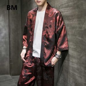 Survêtements pour hommes Costume de style chinois Dragon Pattern Broderie Plus Size Casual Sunscreen Clothing Cardigan de style ancien Hanfu Thin Pants Men W0322