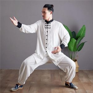 Survêtements pour hommes Costume de style chinois Hommes Ancien coton et lin Chemise longue Tang Pantalon Zen Vêtements Lâche Tai Chi Pratique VêtementsHommes