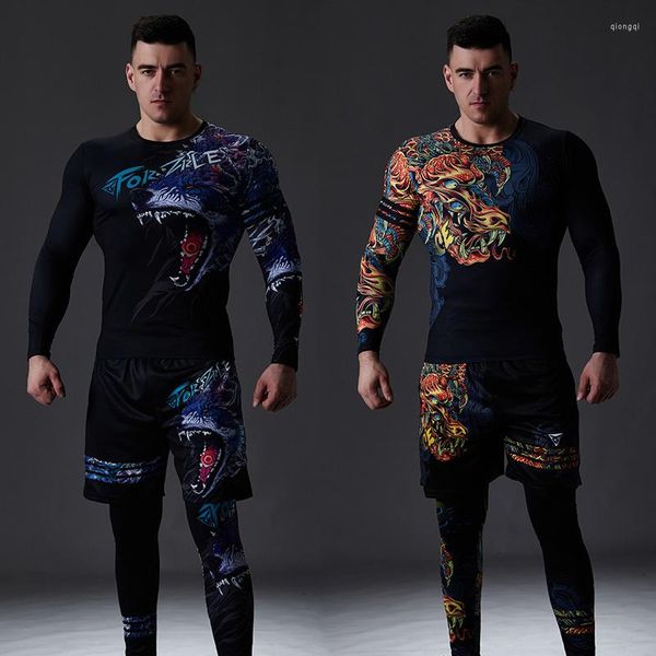 Survêtements pour hommes Survêtement de style chinois Gym Fitness Compression Costume de sport Vêtements Course à pied Jogging Sport Wear Exercice Workout Set