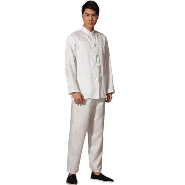 Chándales para hombres Traje de rayón satinado tradicional chino Vintage Manga larga Tai Chi Wushu Uniforme Ropa M L XL XXL 3XL L070607