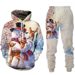 Survêtements pour hommes cadeau de Noël impression 3D et sweat à capuche pour femme pantalons de survêtement deux pièces amour couple bonhomme de neige pull costume