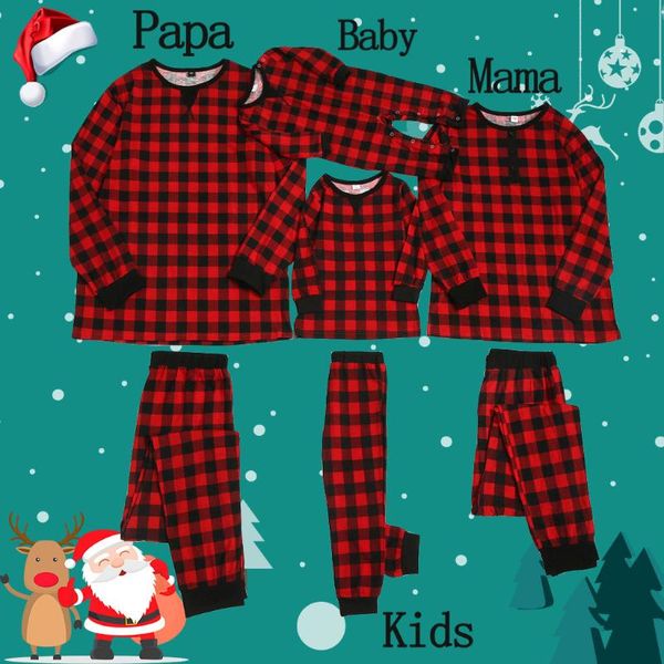 Survêtements pour hommes Noël Parent-Enfant Tenues Deux pièces Ensemble Home Wear Pyjama Plaid Imprimer Pull Bébé Romper Famille Correspondant # 0911