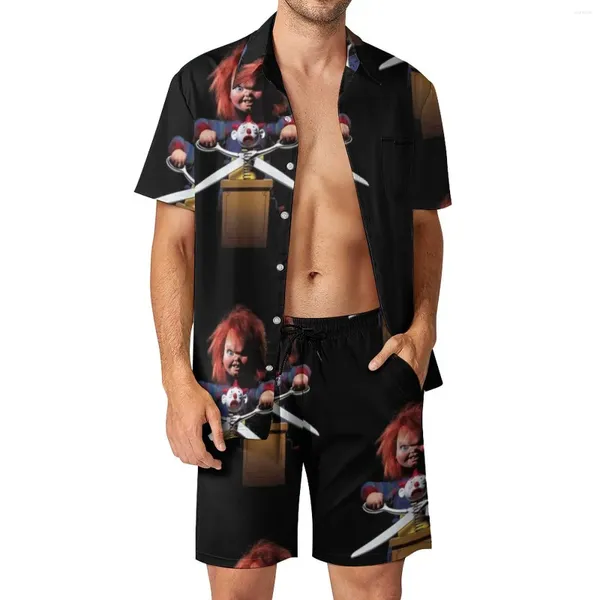 Survêtements pour hommes Chucky hommes ensembles Halloween film d'horreur hawaïen chemise décontractée ensemble à manches courtes short graphique été plage costume plus taille