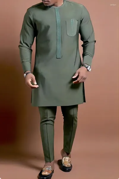 Survêtements pour hommes vêtements 2023 Style nationalité africaine pull à manches longues couleur unie poche vêtements pantalon ensemble deux pièces